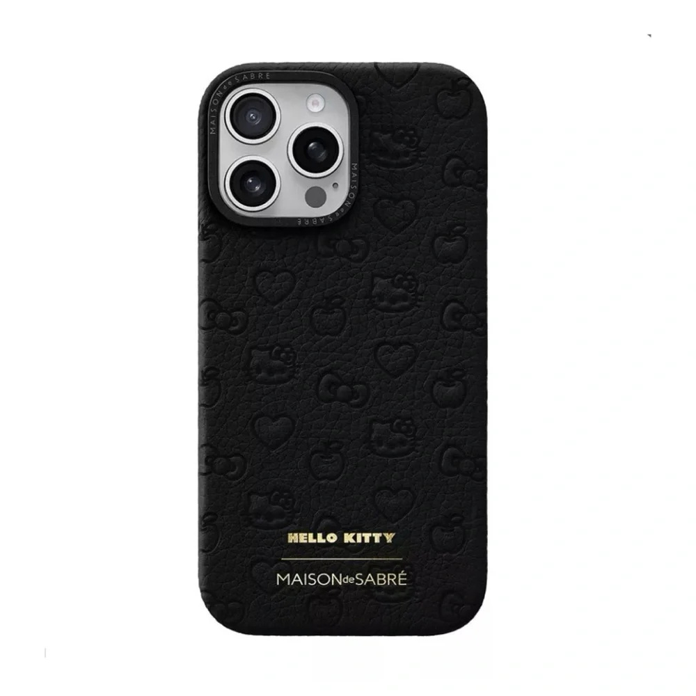 🆕 Maison de Sabré–Hello Kitty iPhone 16 Pro Case–Embossed Leather–Black Caviar